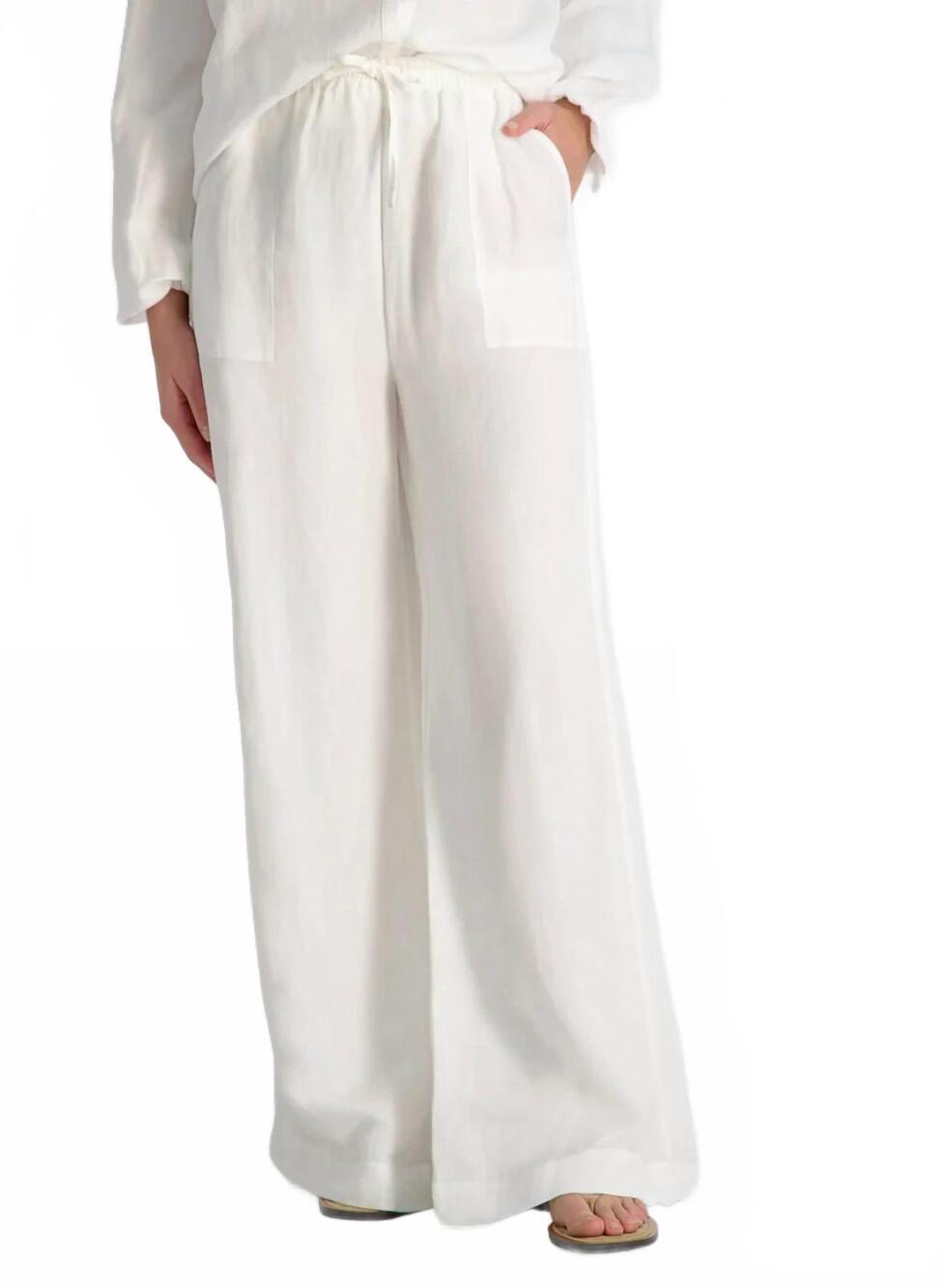 NEW FRENCH CONNECTION cooper linen wide leg drawstring pant in summer white